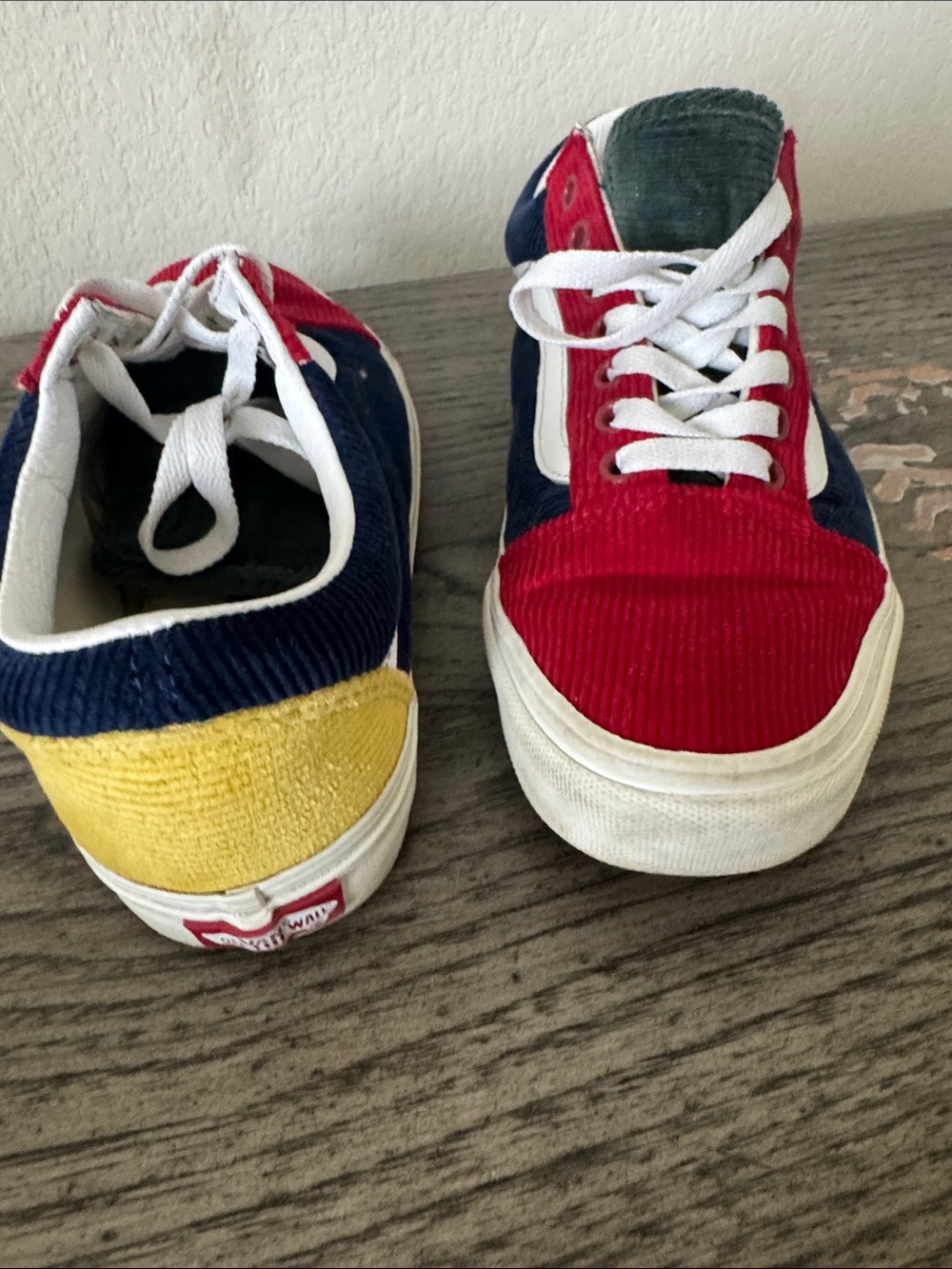 Women’s Vans Corduroy Low-Top Sneakers in Red, Navy & Yellow